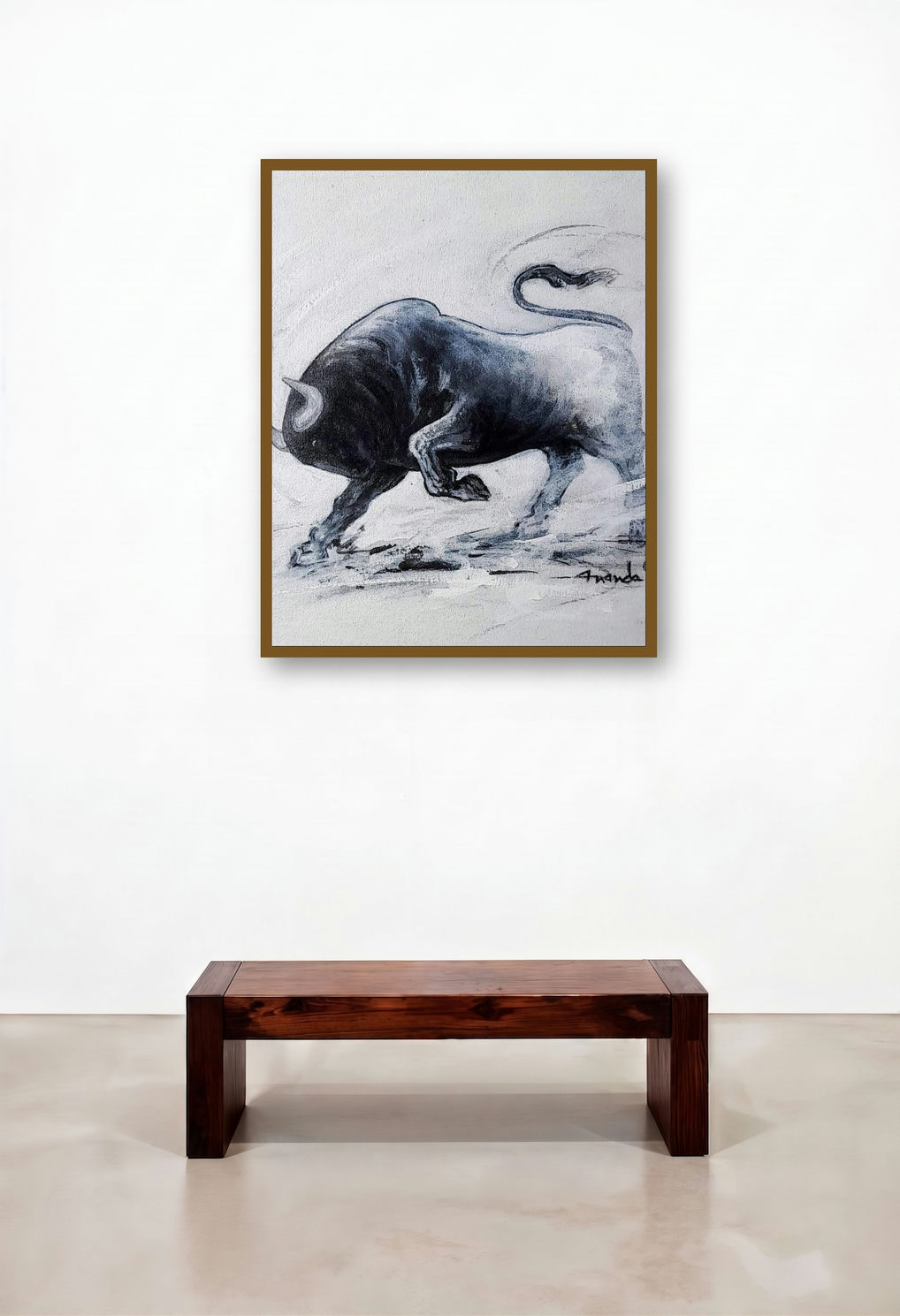 Powerful Bull Series 3 (Power Unleashed**) by artist Ananda Das displayed in a Eclectic Home Office