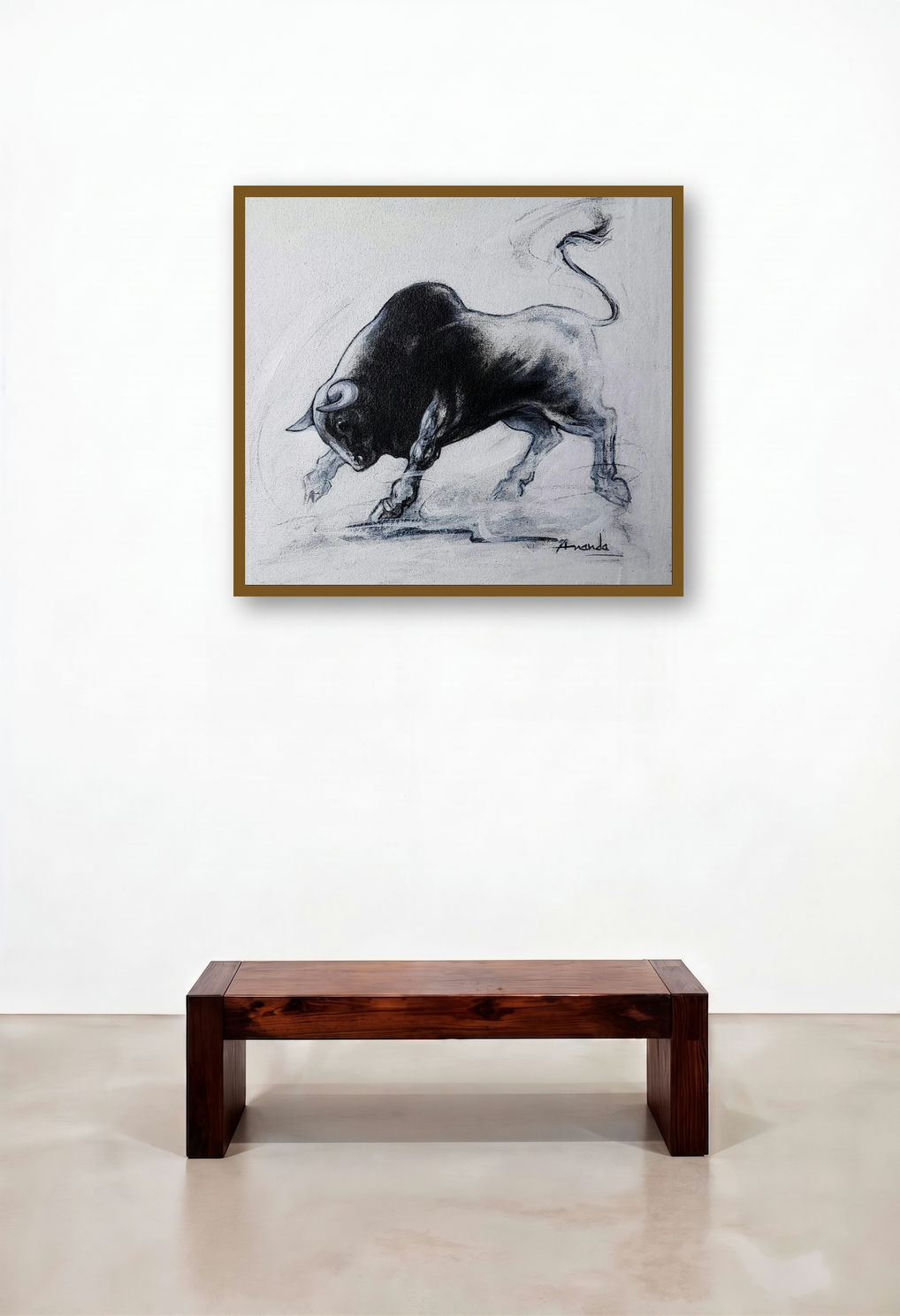Powerful Bull Series 4 (Power Unleashed**) by artist Ananda Das displayed in a Transitional Foyer