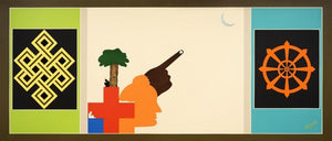 Religious mixed media painting titled 'Prabodhan enlightenment', 84x36 inches, by artist Pankaj Sachdeva on canvas