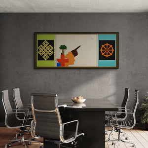 Preview of 'Prabodhan Enlightenment (Guiding Light)' Painting by Pankaj Sachdeva shown on a wall in a furnished room.