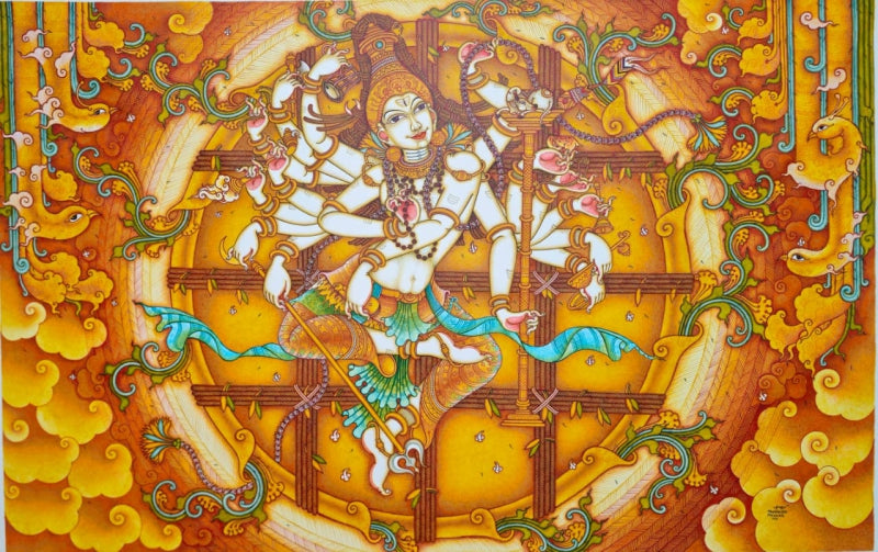 'Pradosha Tandava' religious acrylic painting by artist Manikandan Punnakkal, 54x84 inch, on canvas