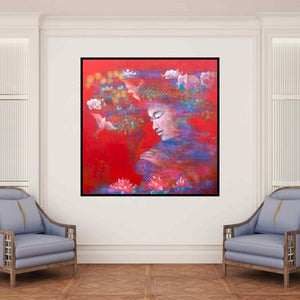 In-situ view of Shampa Sircar Das's 'Prakriti 1' painting in a room