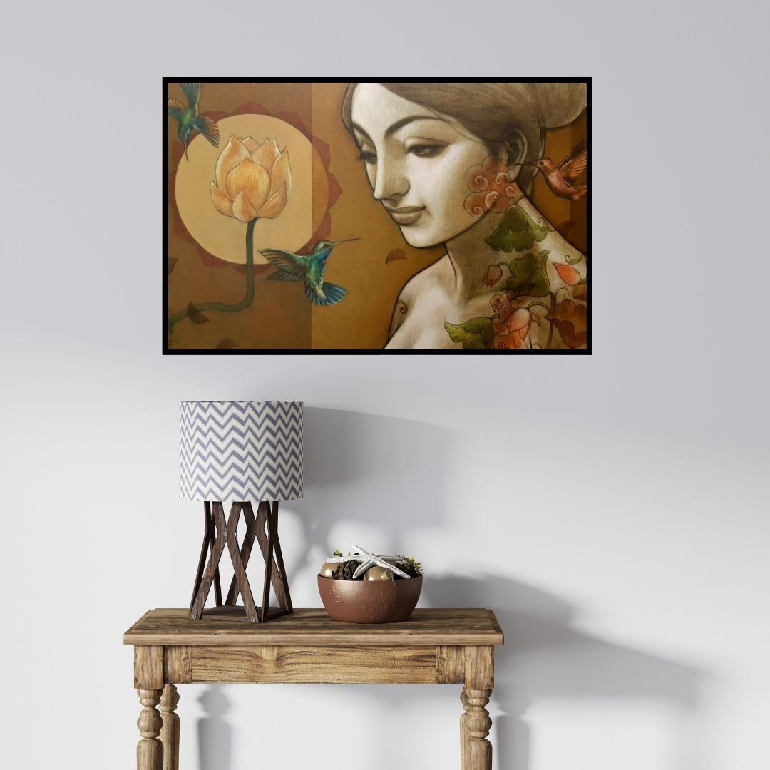 In-situ view of Sukanta Das's 'Prakriti (Serene Beauty)' painting in a room