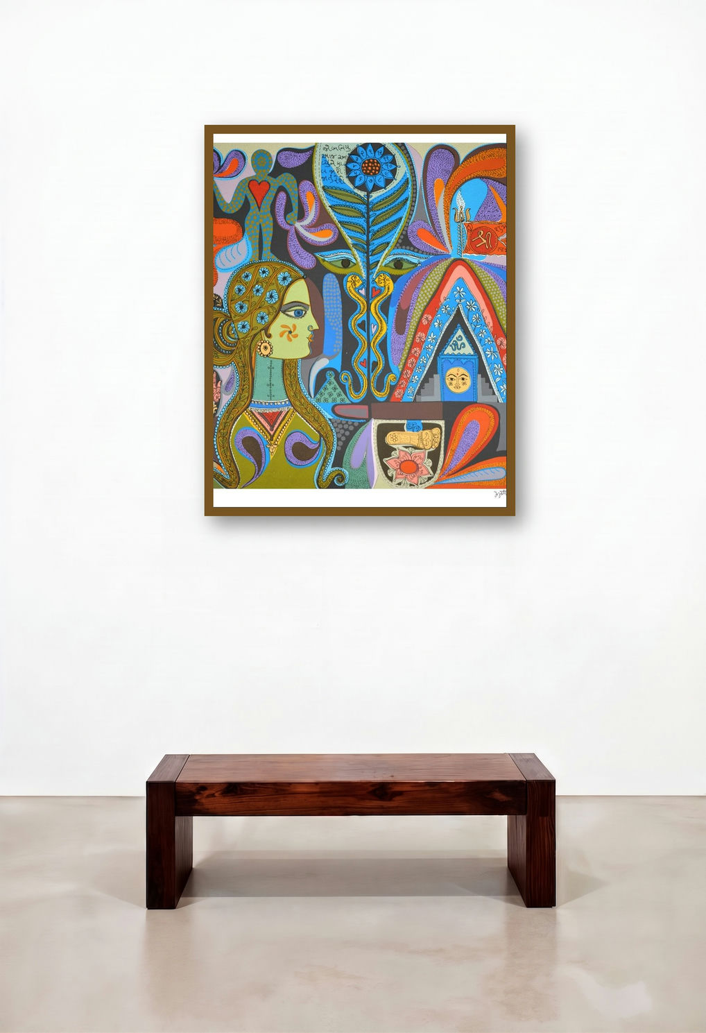 Prakriti (Woman and Sacred Symbols) by artist Jyoti Bhatt displayed in a Designer Reception Area