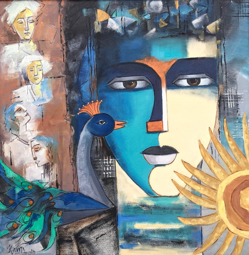 Prakruti' figurative oil painting by artist Kavita Tambolkar, 24x24 inch, on canvas