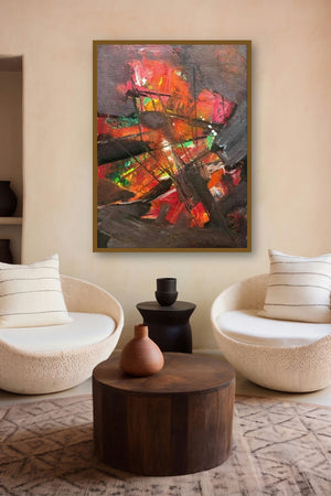 Prakruti Series 3 (Crimson Cosmos**) by artist Nandkishor Thorat displayed in a Minimalist gallery