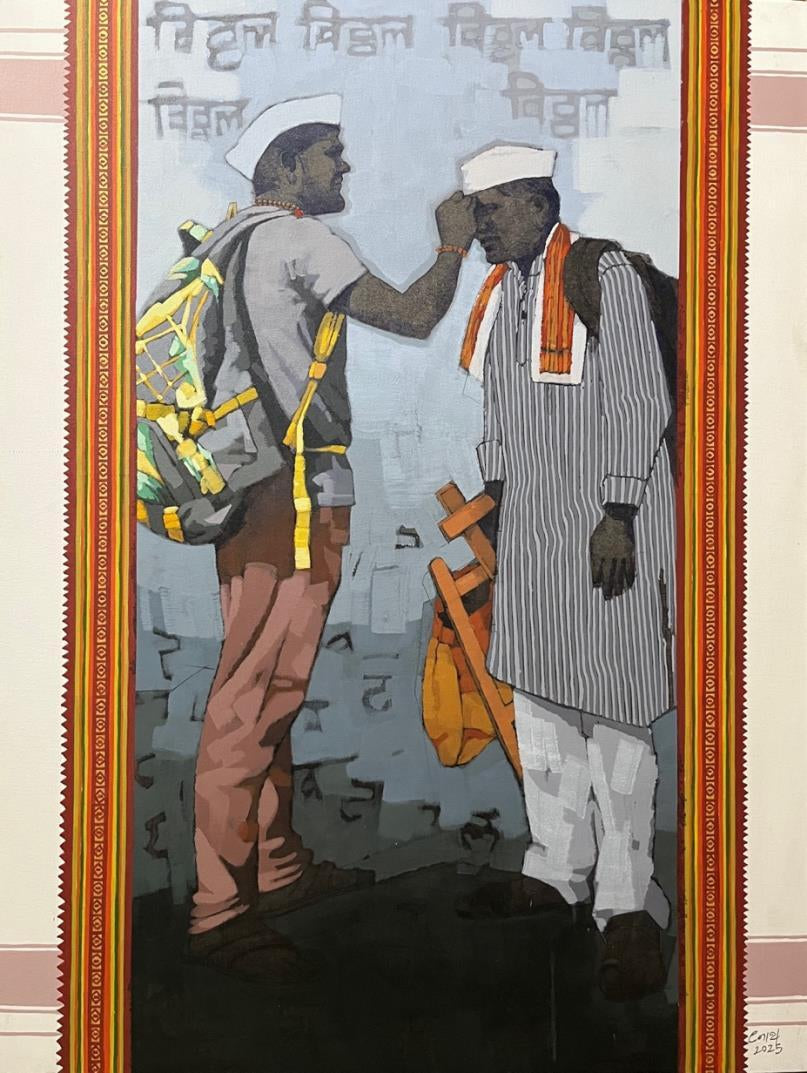 Prarambh 2' religious acrylic painting by artist Navnath Kshirsagar, 48x36 inch, on canvas