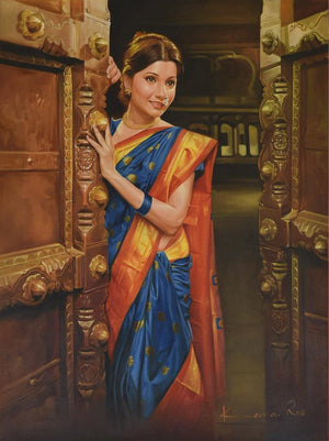 Figurative oil painting titled 'Pratiksha', 36x48 inches, by artist Kamal Rao on Canvas