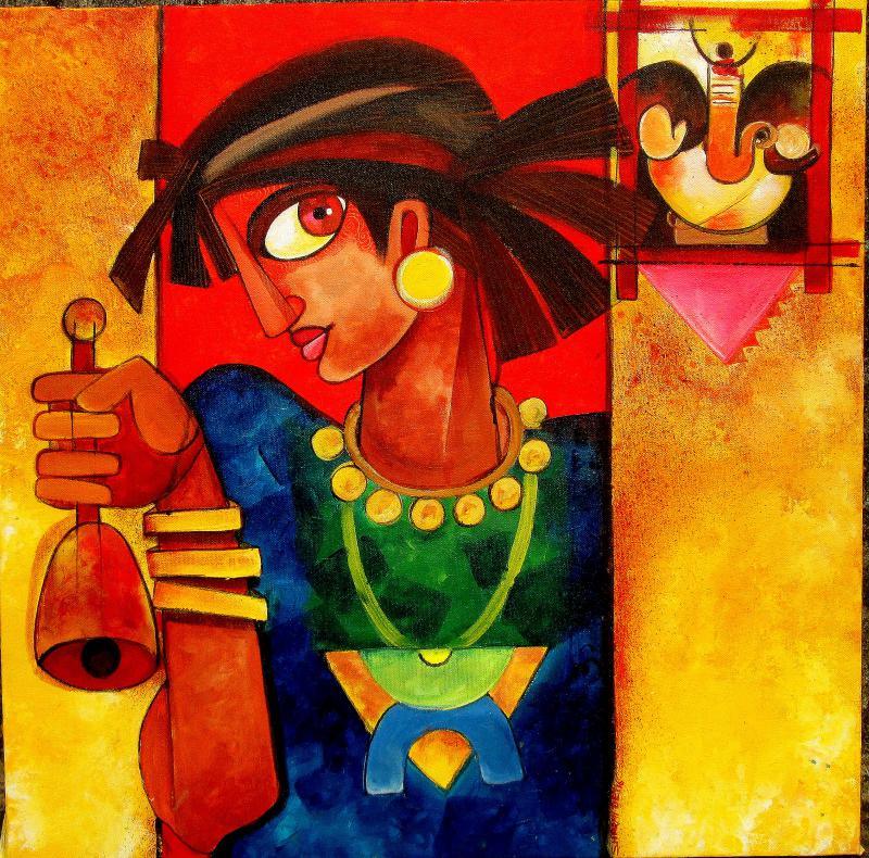 Figurative acrylic painting titled 'Prayer hand', 24x24 inches, by artist Sharmi Dey on Canvas