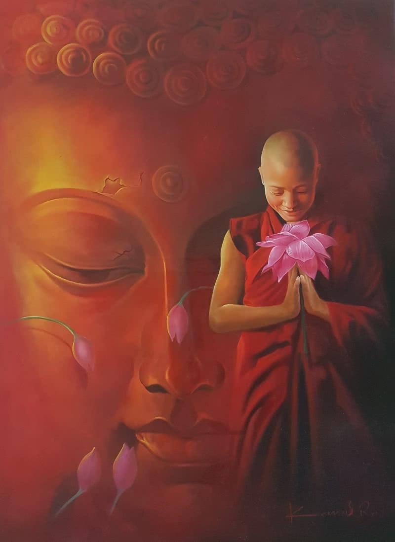 Religious oil painting titled 'Presence', 35x48 inches, by artist Kamal Rao on Canvas