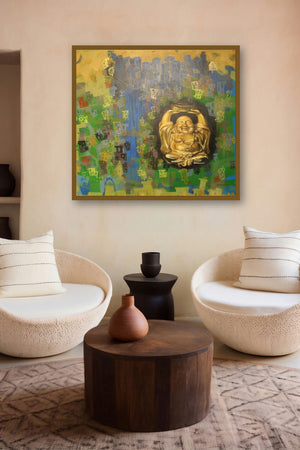 Preserveing Lough For All (Laughing Buddha in the City) by artist Shitangshu Mondal displayed in a Luxury gallery