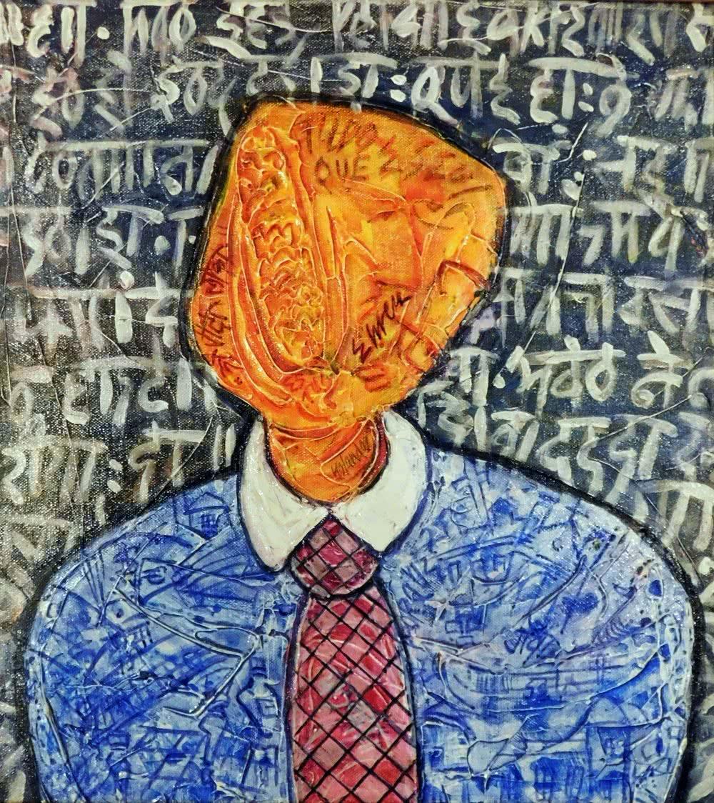 Expressionist acrylic painting titled 'Pretendente', 18x22 inches, by artist yolanda desousa. on canvas