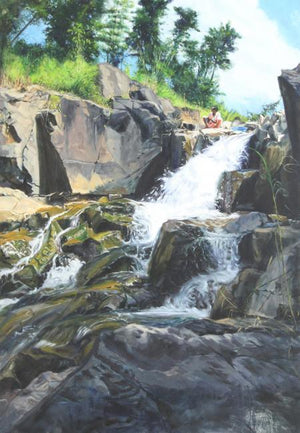 Propitious by Vivek Vadkar, Original Oil Landscape Painting on Canvas, Large Vertical Wall Art