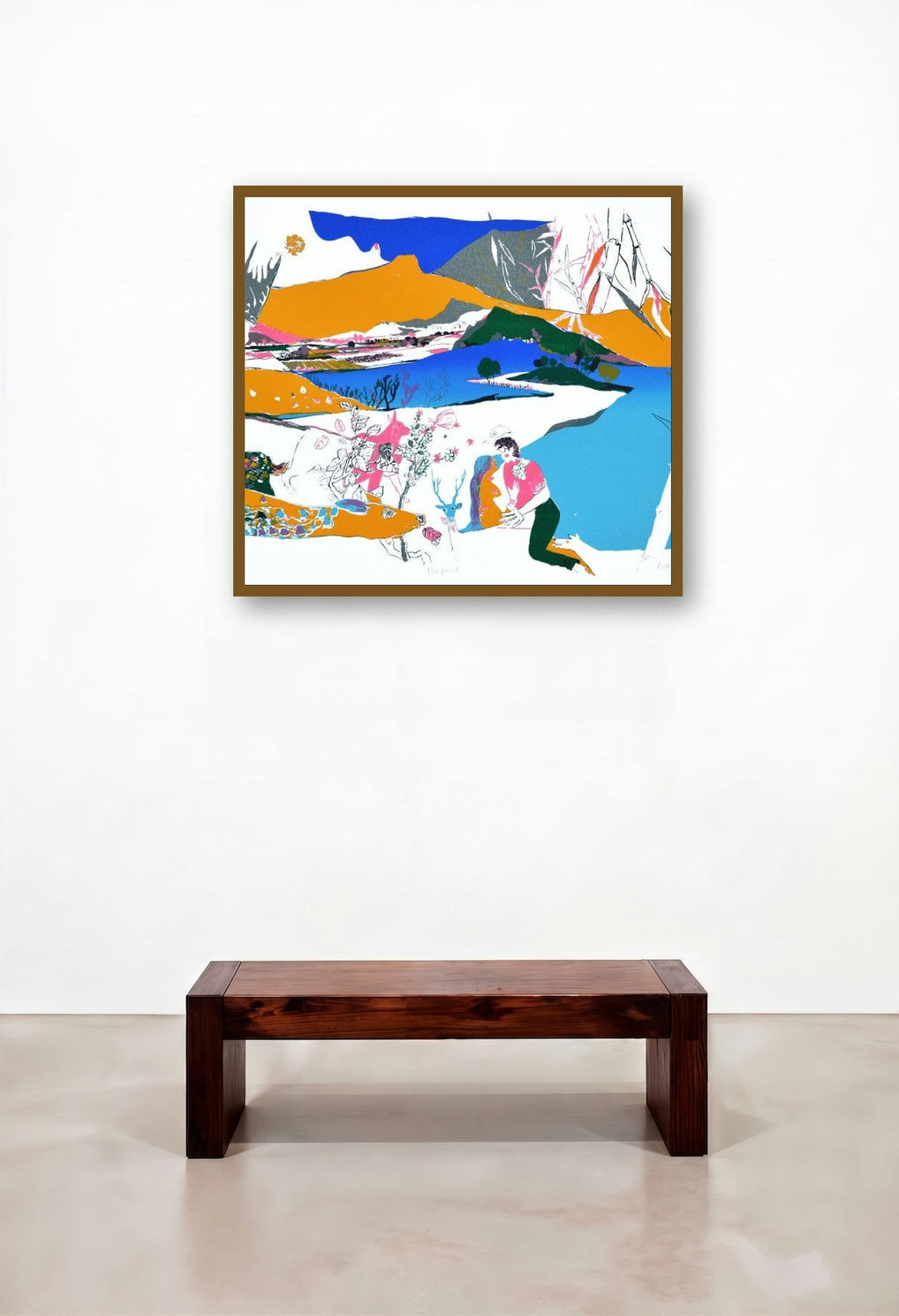 Propose (Figures and Deer) by artist Nabibakhsh Mansoori displayed in a Elegant Study