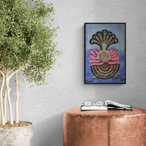 Preview of 'Protector 2 (Cosmic Serpent Meditation)' Painting by Pooja Mhatre shown on a wall in a furnished room.