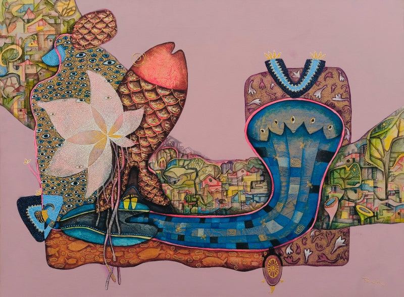 Protector 2' religious acrylic painting by artist Pooja Mhatre, 36x48 inch, on canvas