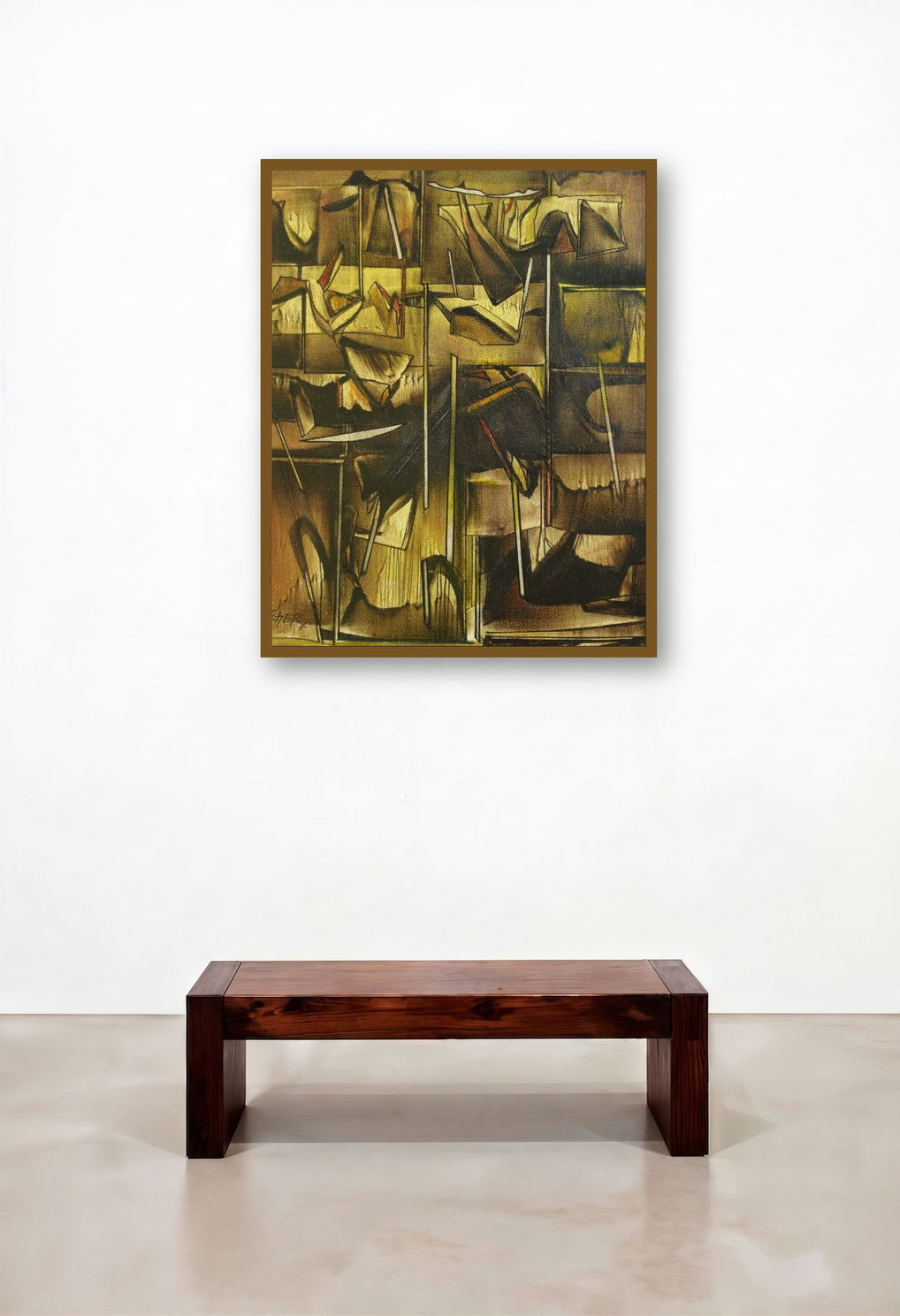 Ptg 1 (Golden Rhapsody) by artist Ramesh Kher displayed in a Eclectic Penthouse