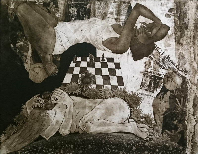 Publicity' contemporary etching printmaking by artist Tribhuvan Kumar, 30x40 inch, on paper
