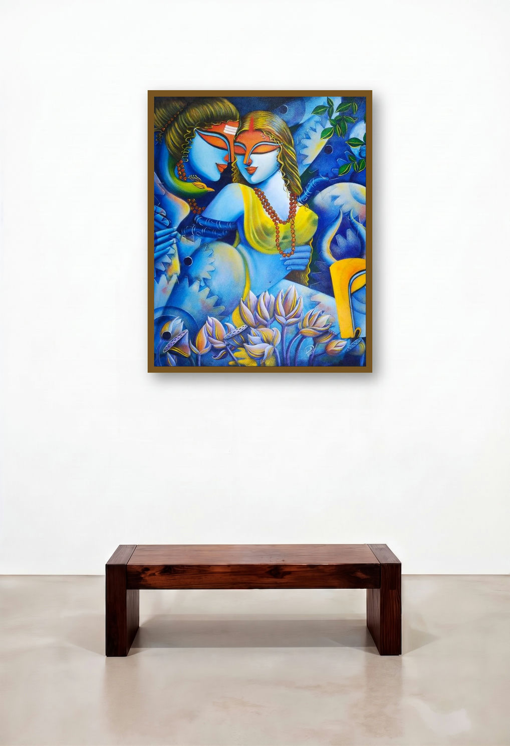 Purush O Prakiti I (Shiva and Parvati Divine Embrace) (Shiva and Parvati Cosmic Embrace) by artist Susmita Mandal displayed in a Industrial Executive Office