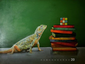 Puzzle Of Colours (The Curious Mind) by Sumon Naskar, Original Acrylic Abstract Painting on Canvas, Small Square Wall Art