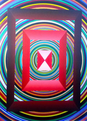 meditation acrylic painting titled 'Pyramid In Square', 32x24 inches, by artist Ghanshyam Gupta on Canvas