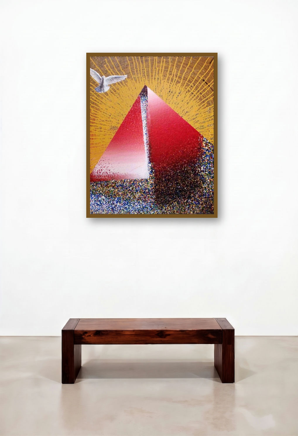 Pyramid With Bird (Enlightenment and Peace) by artist Ghanshyam Gupta displayed in a Designer Foyer