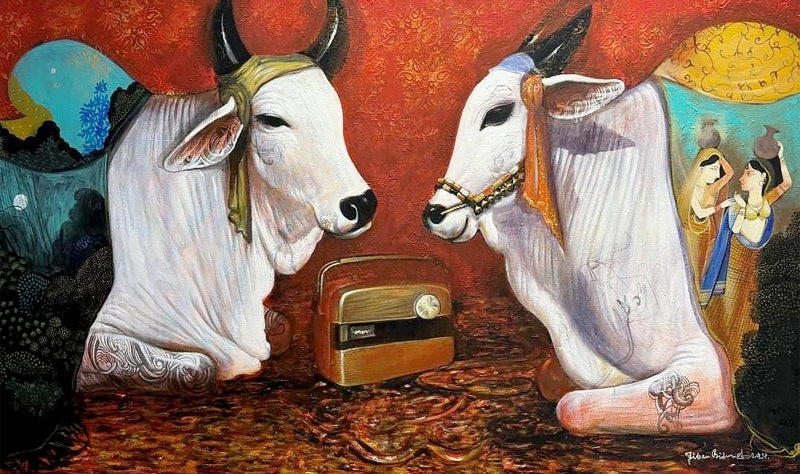Quality Time' animals acrylic painting by artist Jiban Biswas, 36x60 inch, on canvas