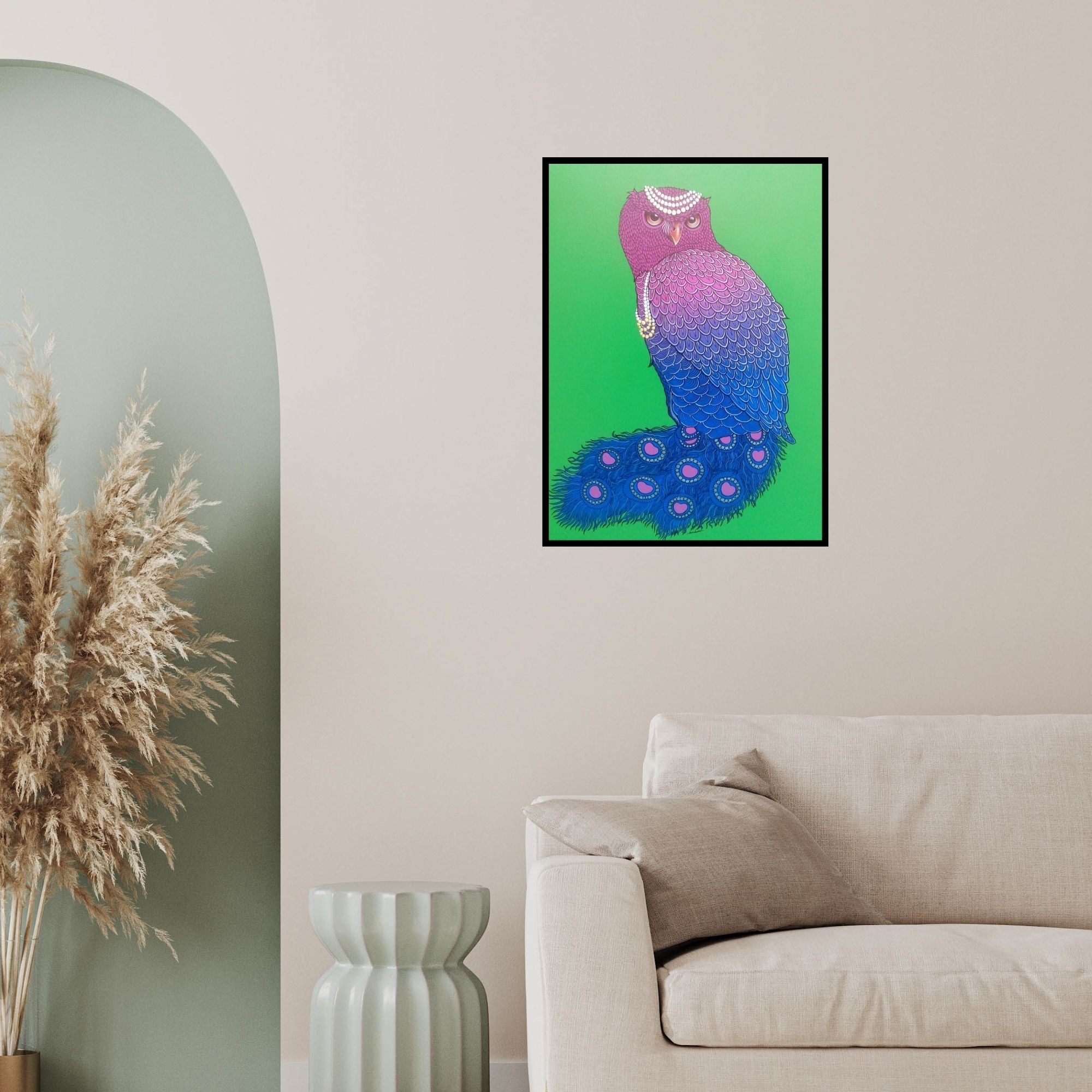 In-situ view of Bandana Kumari's 'Queen 1 (The Wise One)' painting in a room