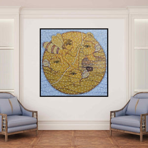 In-situ view of Pravin Randive's 'Queen Bee (The Hive Mind)' painting in a room