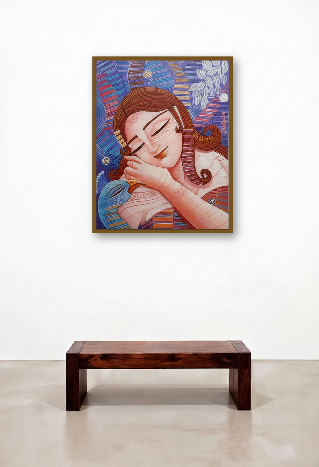 Queen Iii (Whispers of the Soul) by artist Devirani Dasgupta displayed in a Minimalist Reception Area