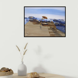 In-situ view of Prashant Prabhu's 'A Quietude Flows Amidst The Chaos (Morning at the Ghats)' painting in a room