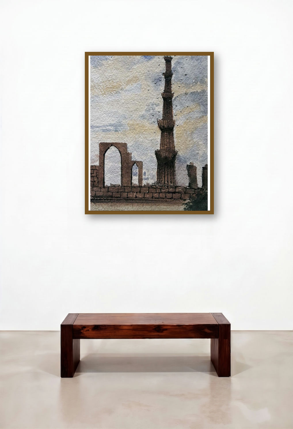 Qutub Minar Old Delhi (Qutub Minar at Dusk) by artist Arunava Ray displayed in a Contemporary Reception Area