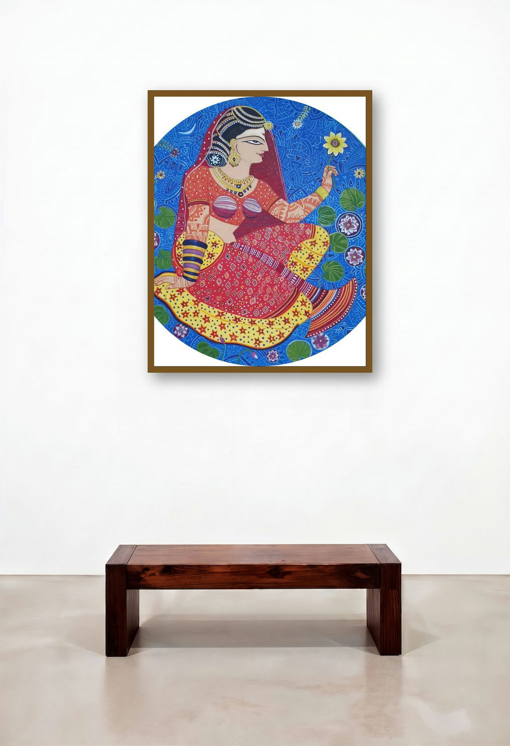 Radha 1 (The Serene Beauty of Radha) by artist Bhaskar Lahiri displayed in a Contemporary Luxury Bedroom