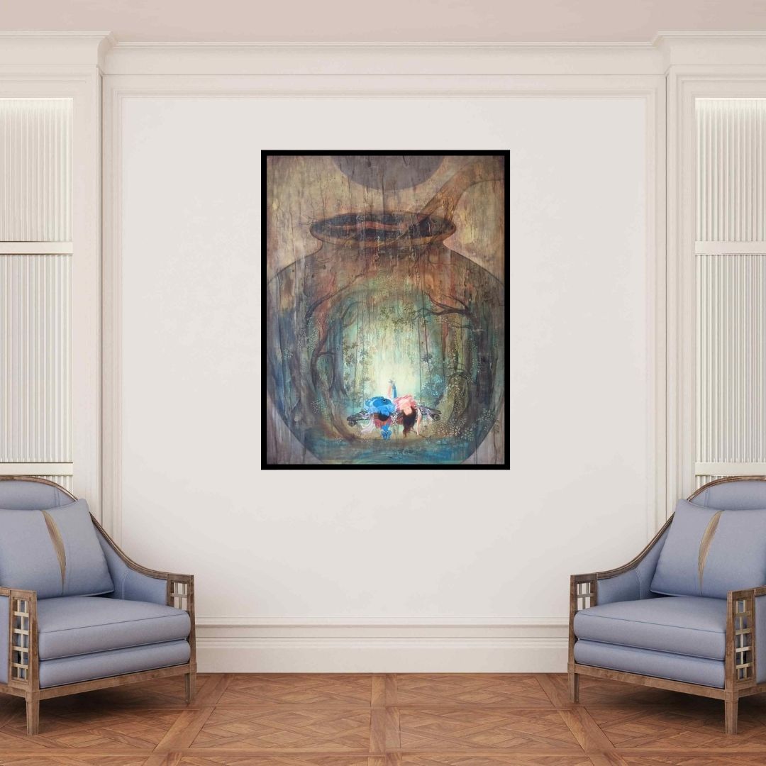 In-situ view of Durshit Bhaskar's 'Radha And Krishna Ii (Whispers of the Wild)' painting in a room