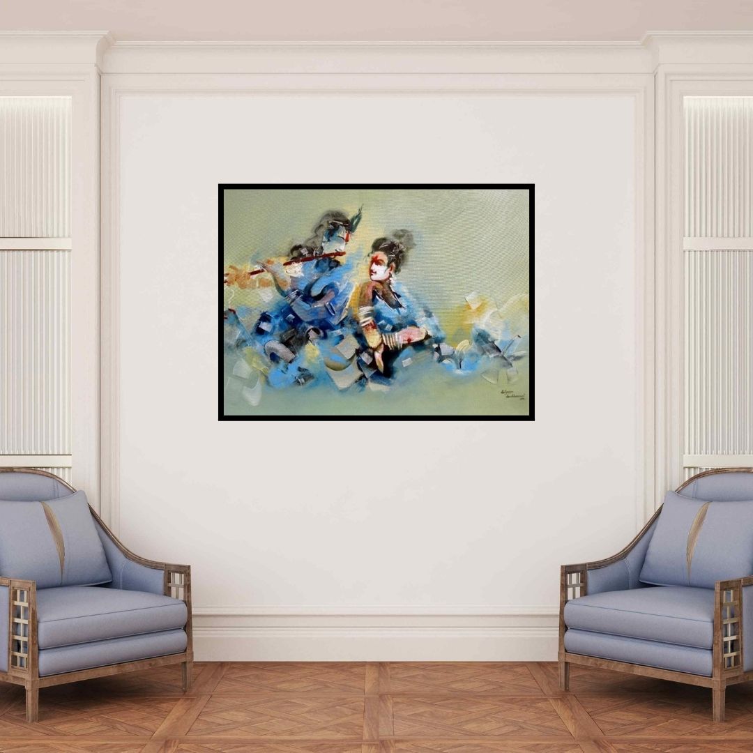 In-situ view of Kariyappa Hanchinamani's 'Radha And Krishna (Soulful Serenade)' painting in a room