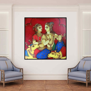 In-situ view of Rahul Phulkar's 'Radha Krishna 1 (Eternal Love: Radha Krishna)' painting in a room