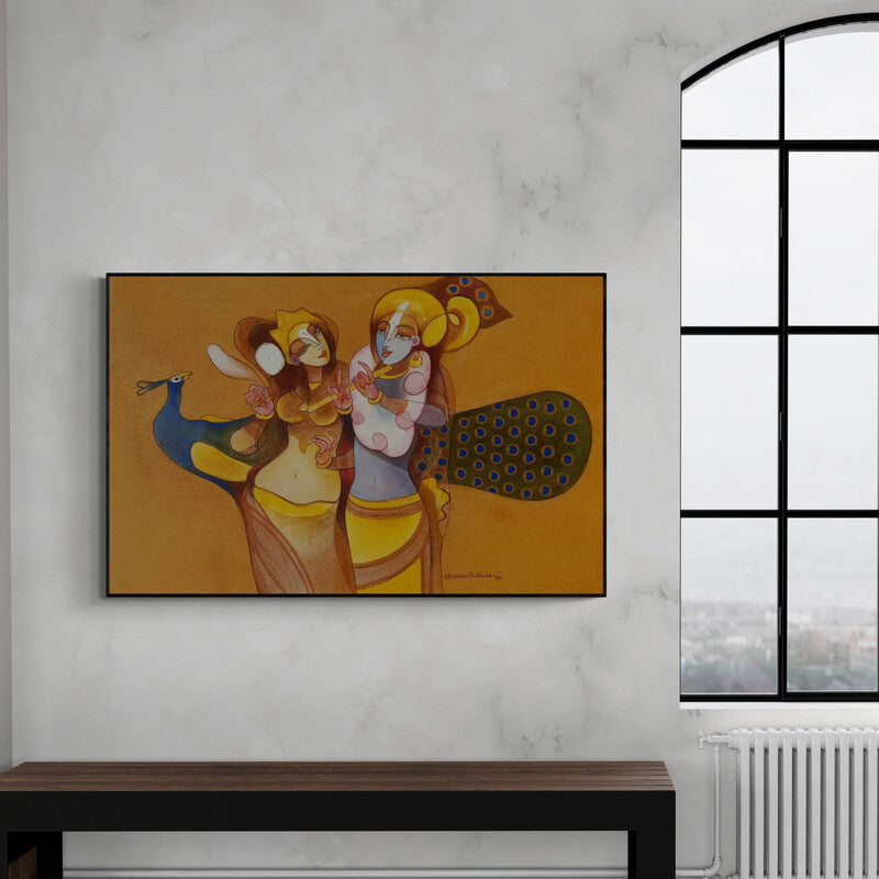 In-situ view of Prabhakar Ahobilam's 'Radha Krishna 2 (Eternal Embrace)' painting in a room