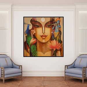 In-situ view of Prabhakar Ahobilam's 'Radha Krishna 3 (Divine Enchantment)' painting in a room