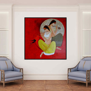 In-situ view of Kamal Devnath's 'Radha Krishna' painting in a room