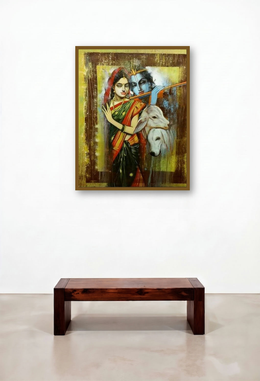 Radha Krishna Series (Love in Vrindavan) by artist Vijay Gille displayed in a Traditional Bedroom