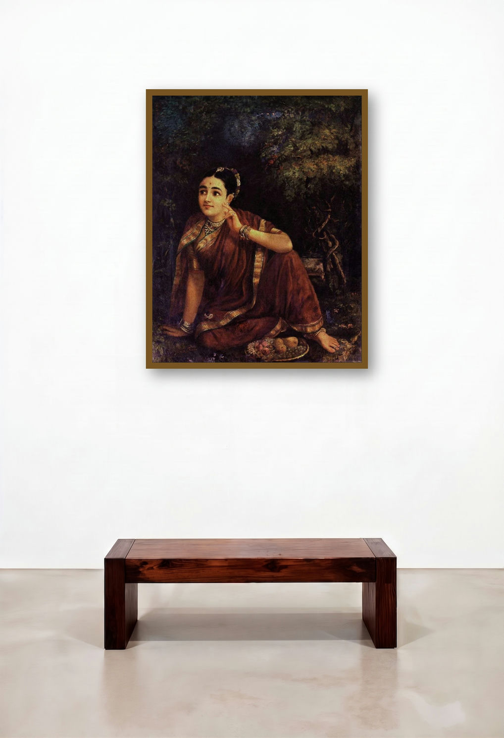 Radha Waiting For Krishna In Kunjavan (Longing for Krishna) by artist Raja Ravi Varma displayed in a Art Deco Library