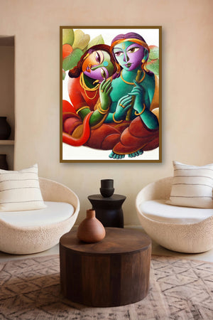 Radha With Krishna I by artist Dhananjay Mukherjee displayed in a Indian Art gallery