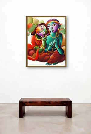 Radha With Krishna I by artist Dhananjay Mukherjee displayed in a Urban Loft Dining Room