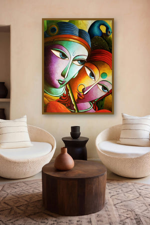 Radha With Krishna Iii by artist Dhananjay Mukherjee displayed in a Contemporary Exhibition gallery