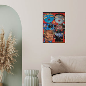 In-situ view of G Subramanian's 'Radhakrishna (Divine Flute Song)' painting in a room