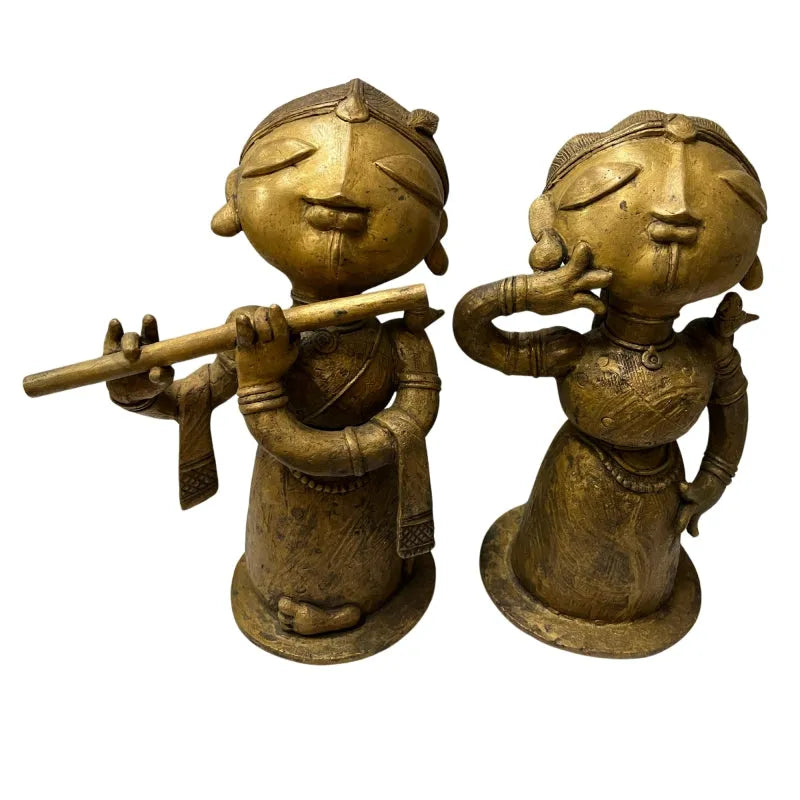 Religious sculpture titled 'Radhakrishna', 11x18 inch, by artist G Subramanian on Bronze