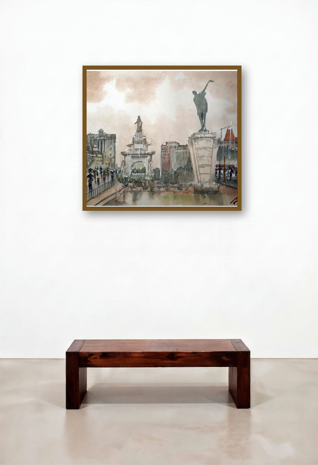 Raining At Hutatma Chowk Mumbai (Monsoon at Hutatma Chowk) by artist Arunava Ray displayed in a Classic Hotel Suite