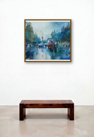 Rainspirations by artist Gulshan Achari displayed in a Japandi Study