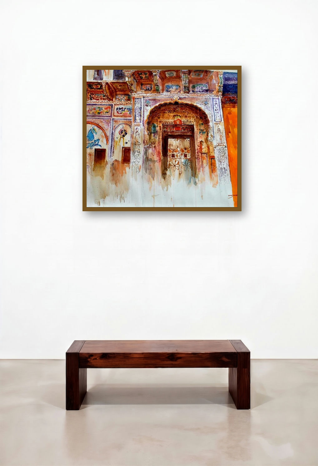 Rainy City Jodhpur (Gateway to Splendor) by artist Sayajirao Nangare displayed in a Contemporary Living Room
