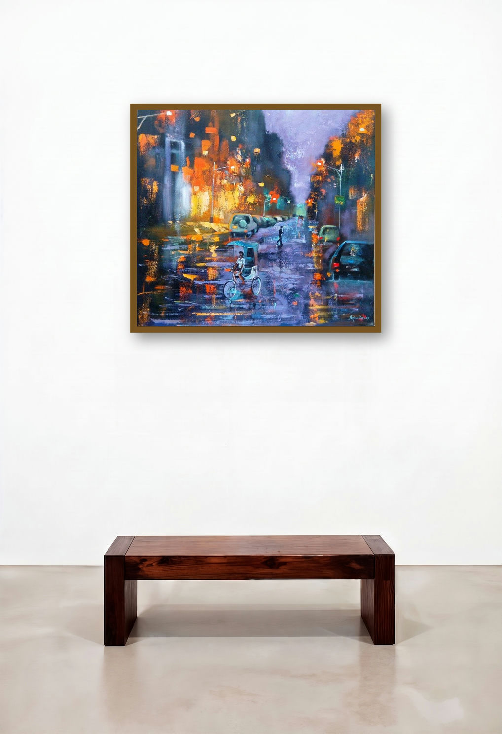 Rainy Day 2 (Rainy Day Street Scene displayed in a Rustic Bedroom
